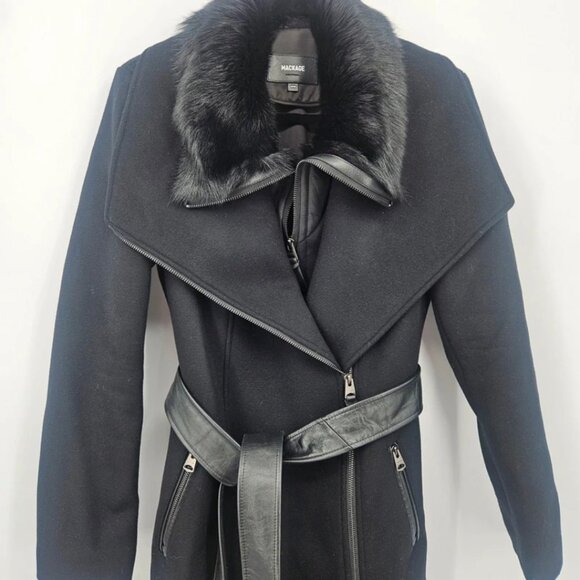 Mackage Nori-sh Black - Ladies Wool Coat w/ Shearling Fur Collar Size M New - Picture 1 of 5